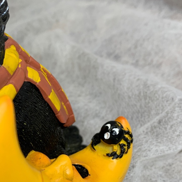 Vintage Black Cat  Ceramic Candle Holder  Figurine with Orange/Yellow Accents - Picture 7 of 16